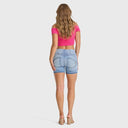 WRUP SNUG Jeans - High Waisted - Shorts - Light Blue + Blue Stitching