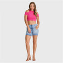 WRUP SNUG Jeans - High Waisted - Shorts - Light Blue + Blue Stitching