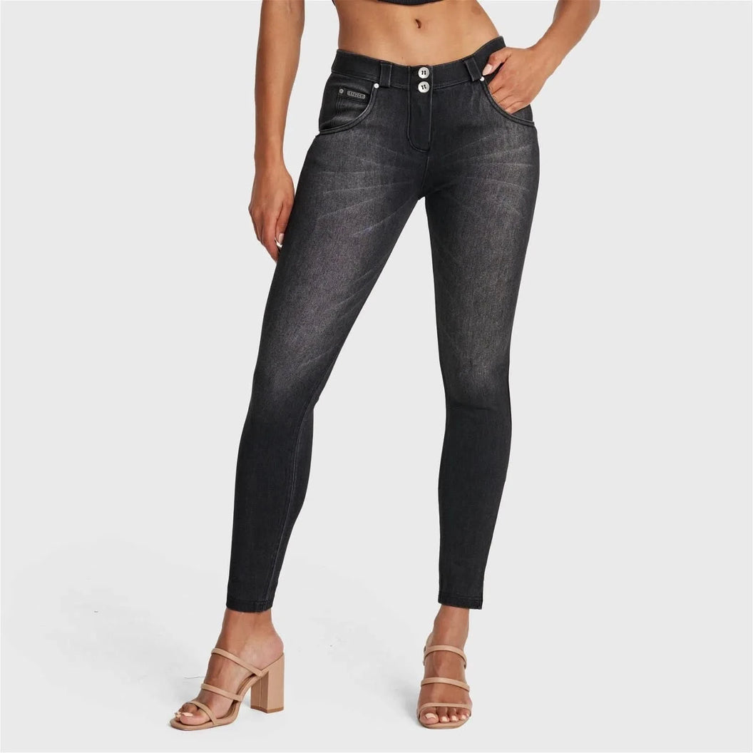 WRUP SNUG Jeans - Mid Rise - Full Length - Black + Black Stitching
