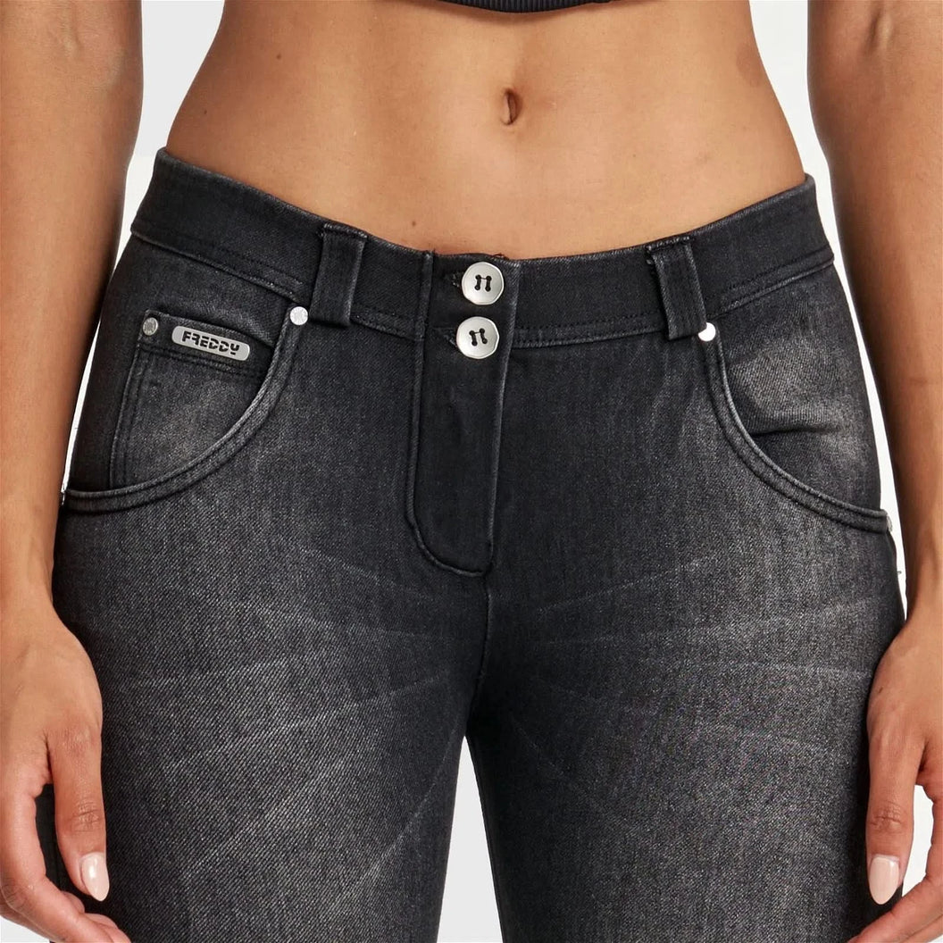 WRUP SNUG Jeans - Mid Rise - Full Length - Black + Black Stitching