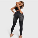 WRUP SNUG Jeans - Mid Rise - Full Length - Black + Black Stitching