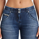 WRUP SNUG Jeans - Mid Rise - Full Length - Dark Blue + Blue Stitching