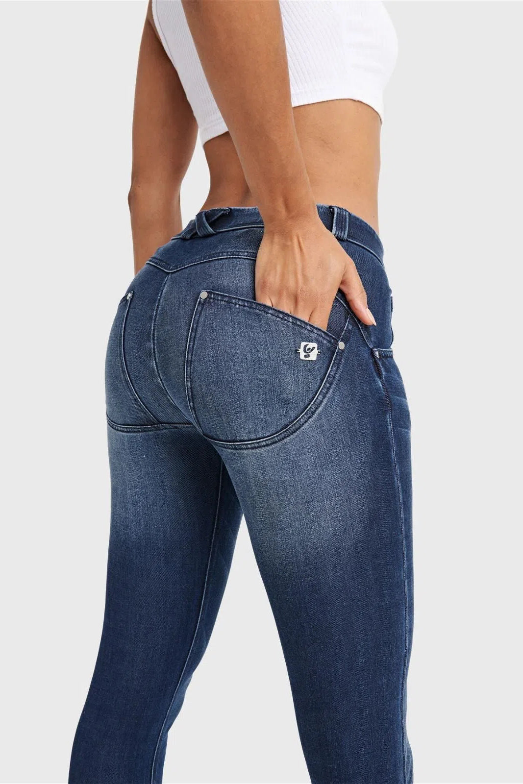 WRUP SNUG Jeans - Mid Rise - Full Length - Dark Blue + Blue Stitching 3
