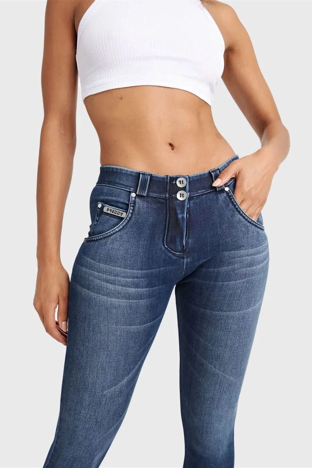 WRUP SNUG Jeans - Mid Rise - Full Length - Dark Blue + Blue Stitching 3