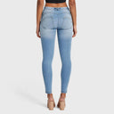 WRUP SNUG Jeans - Mid Rise - Full Length - Light Blue + Yellow Stitching