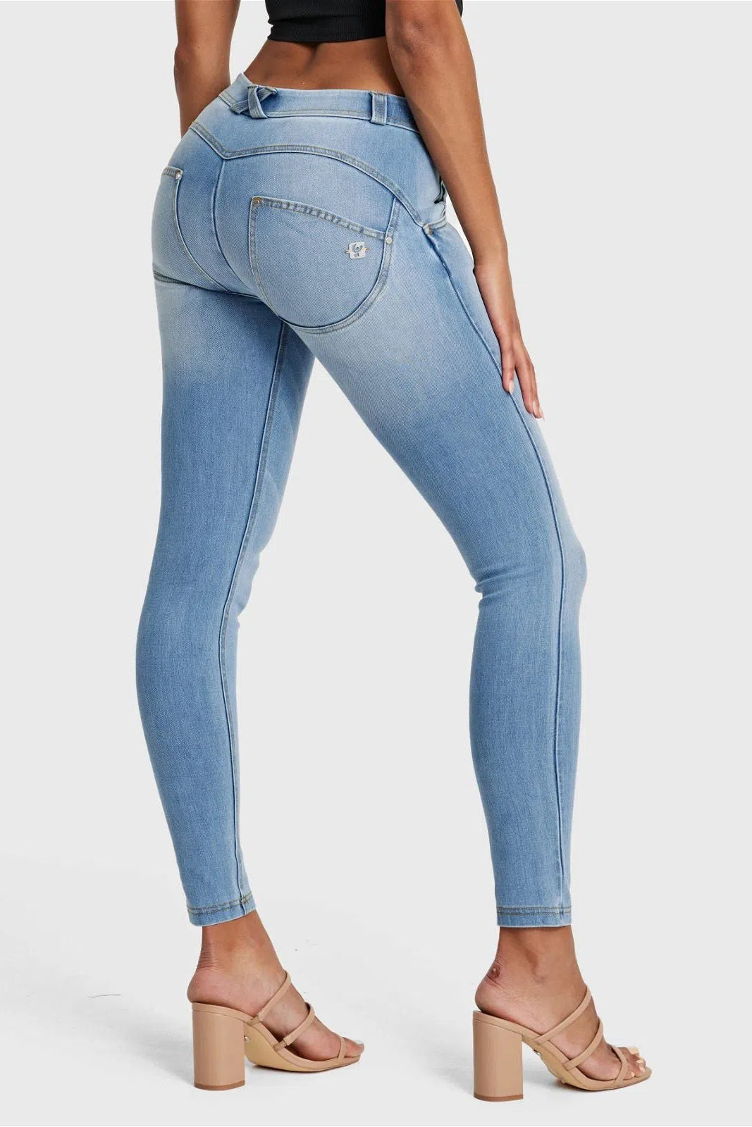 WRUP SNUG Jeans - Mid Rise - Full Length - Light Blue + Yellow Stitching 3
