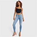 WRUP SNUG Jeans - Mid Rise - Full Length - Light Blue + Yellow Stitching