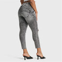 WRUP SNUG Ripped Jeans - High Waisted - Petite Length - Grey Stonewash + Grey Stitching