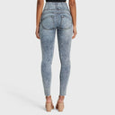 WRUP SNUG Ripped Jeans - High Waisted - Full Length - Blue Stonewash + Yellow Stitching
