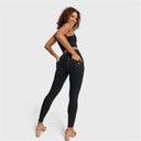 WRUP SNUG Ripped Jeans - High Waisted - Full Length - Coated Black + Black Stitching