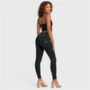 WRUP SNUG Ripped Jeans - High Waisted - Full Length - Coated Black + Black Stitching