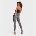WRUP SNUG Ripped Jeans - High Waisted - Full Length - Grey Stonewash + Grey Stitching