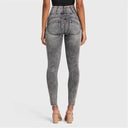 WRUP SNUG Ripped Jeans - High Waisted - Full Length - Grey Stonewash + Grey Stitching