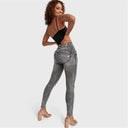 WRUP SNUG Ripped Jeans - High Waisted - Full Length - Grey Stonewash + Grey Stitching