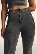 WRUP Denim Criss Cross Detail - High Waisted - 7/8 Length - Dark Grey Denim + Black Stitching