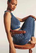 WRUP Denim Criss Cross Detail - High Waisted - 7/8 Length - Indigo Denim + Blue Stitching