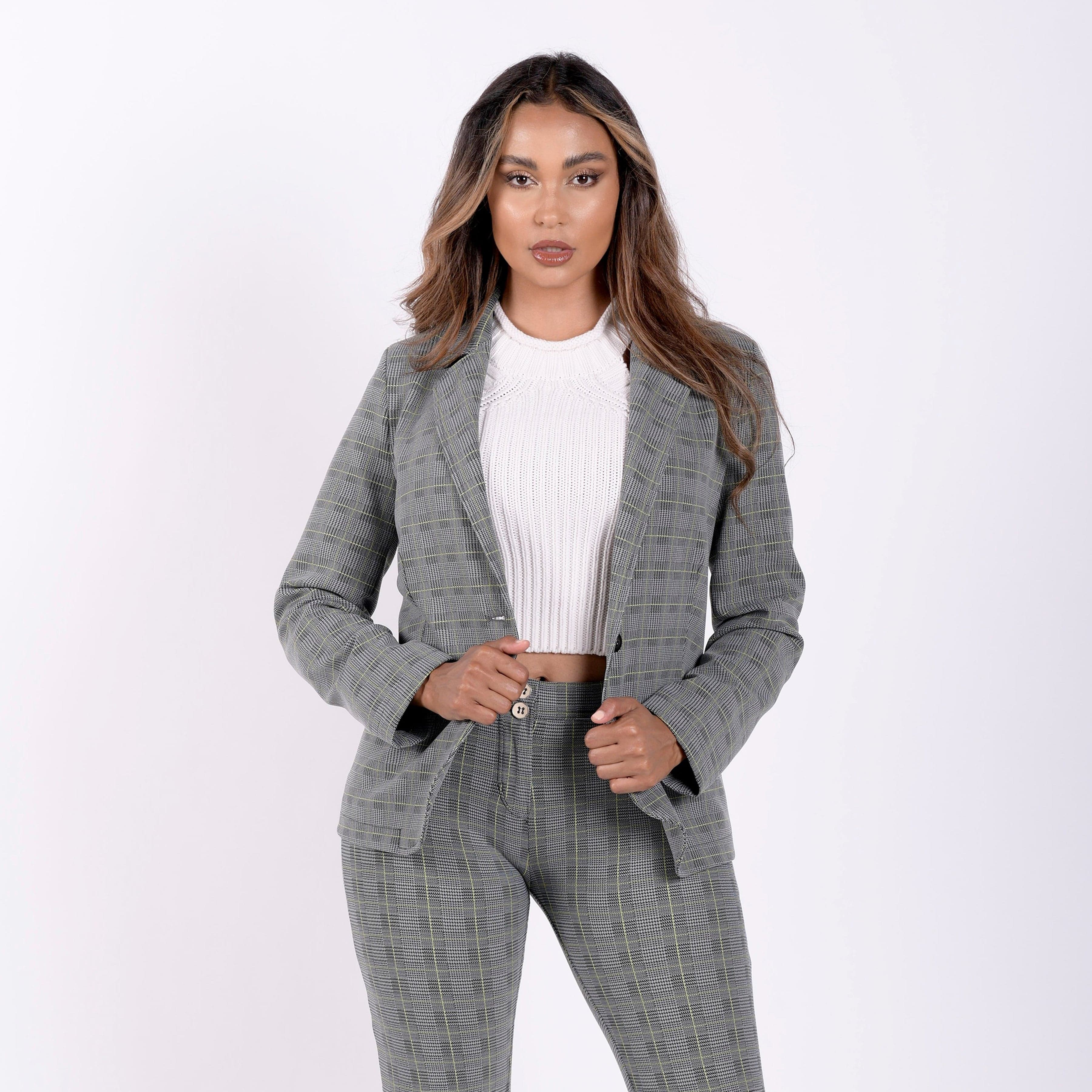 Made In Italy Checkered Suit Blazer - Grey Plaid 1