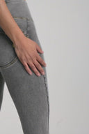 WRUP Denim - High Waisted - 7/8 Length - Grey + Yellow Stitching