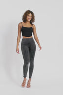 WRUP SNUG Jeans - High Waisted - Full Length - Washed Black + Black Stitching
