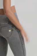 WRUP Denim - 3 Button High Waisted - 7/8 Length - Grey + Yellow Stitching