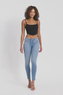 WRUP SNUG Jeans - Mid Rise - Full Length - Light Blue + Yellow Stitching