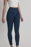 WRUP Denim - High Waisted - 7/8 Length - Dark Blue + Blue Stitching