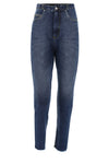 BLACK Denim Mum Jeans - High Waist - 7/8 Length - Dark Blue + Yellow Stitching 2