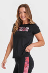 Sports T-Shirt - Black Flower Print Logo 1