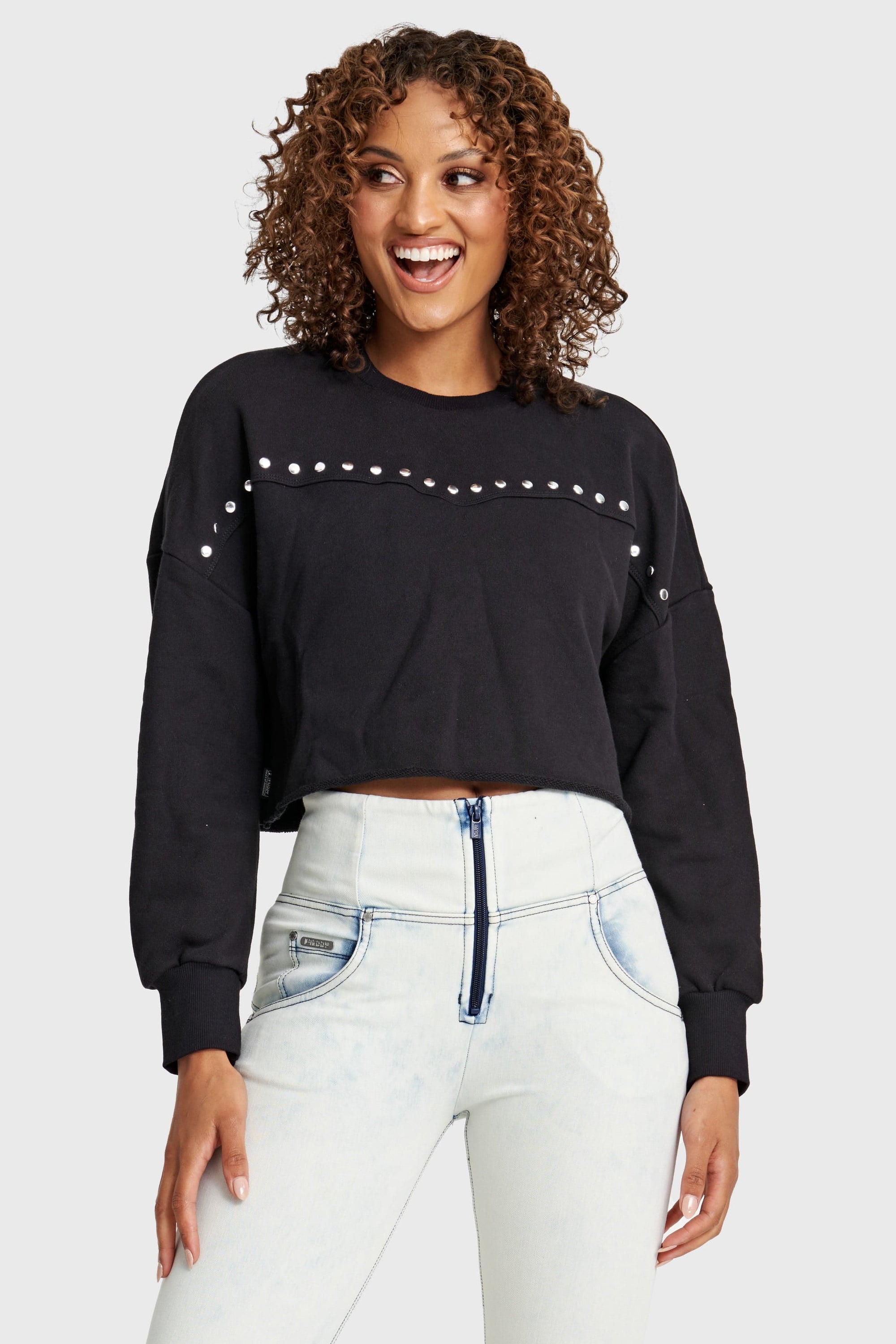 Cropped Jumper - Black with Metal Studs 1