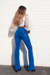 WR.UP® Denim With Front Pockets - Super High Waisted - Flare - Cobalt Blue + Blue Stitching 1