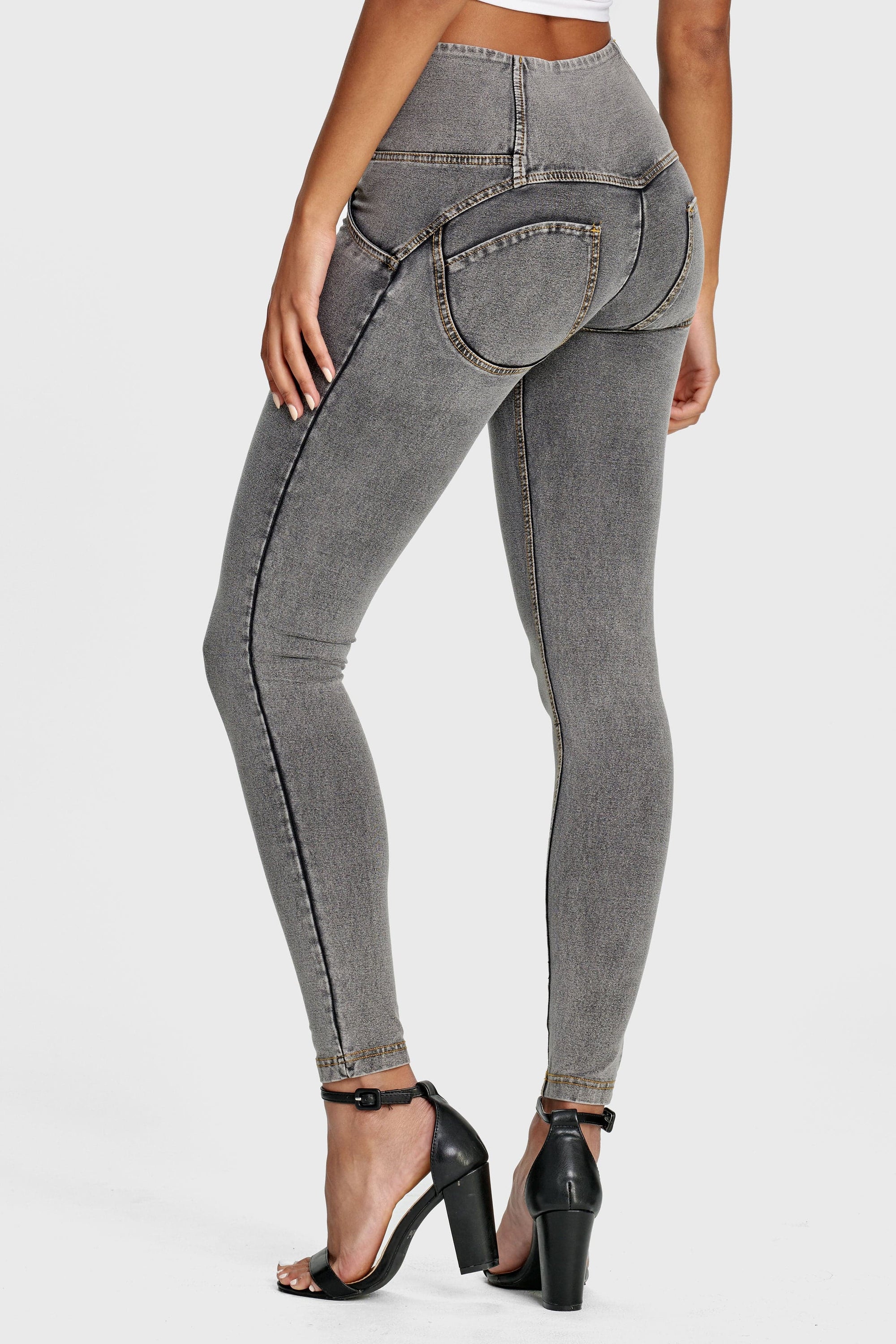 WR.UP® Denim - 3 Button High Waisted - Full Length  - Grey + Yellow Stitching 6