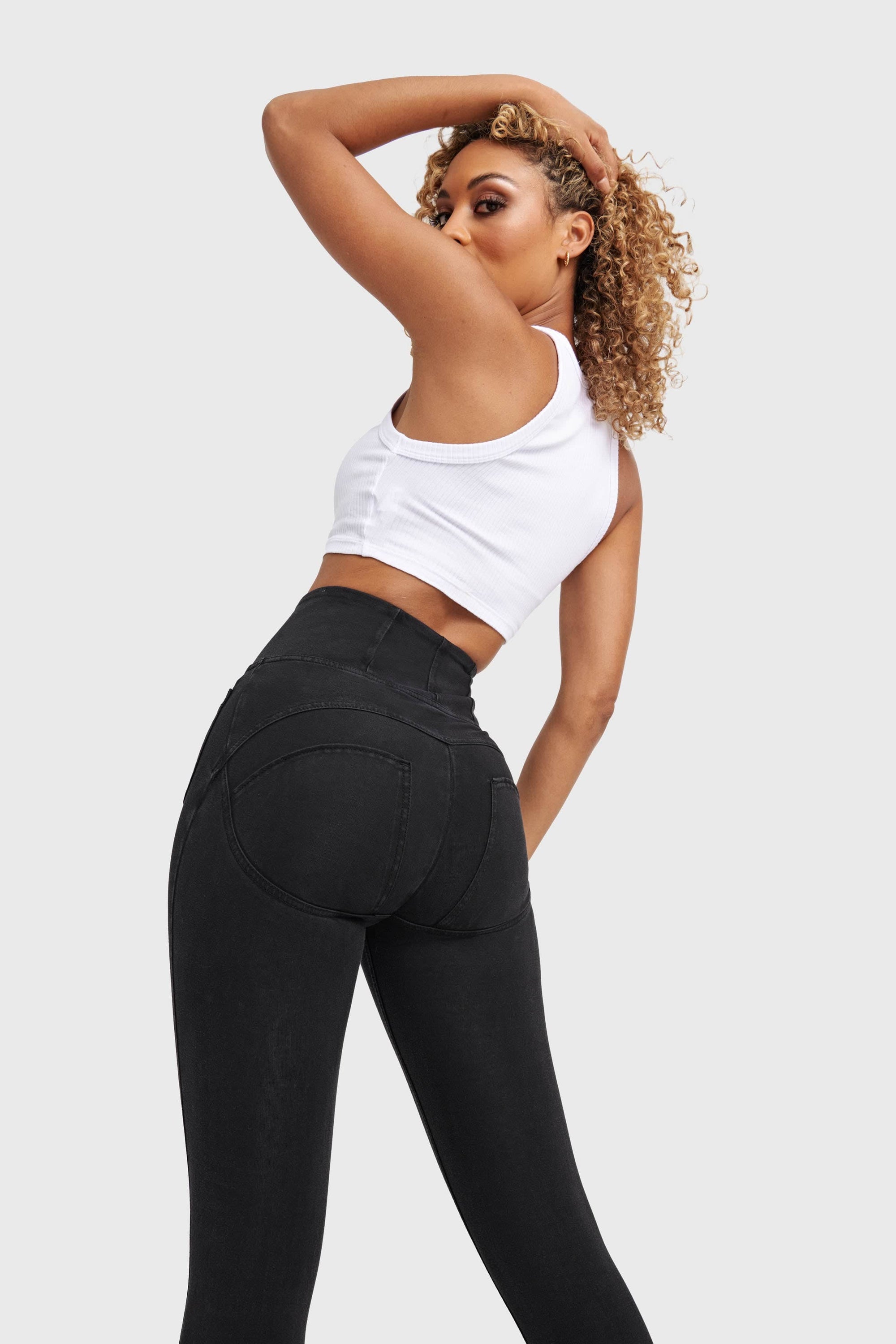 WR.UP® Denim With Front Pockets - Super High Waisted - 7/8 Length - Black + Black Stitching 7
