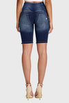 WR.UP® Denim - High Waisted - 3 Button Biker Shorts - Dark Blue + Yellow Stitching 3