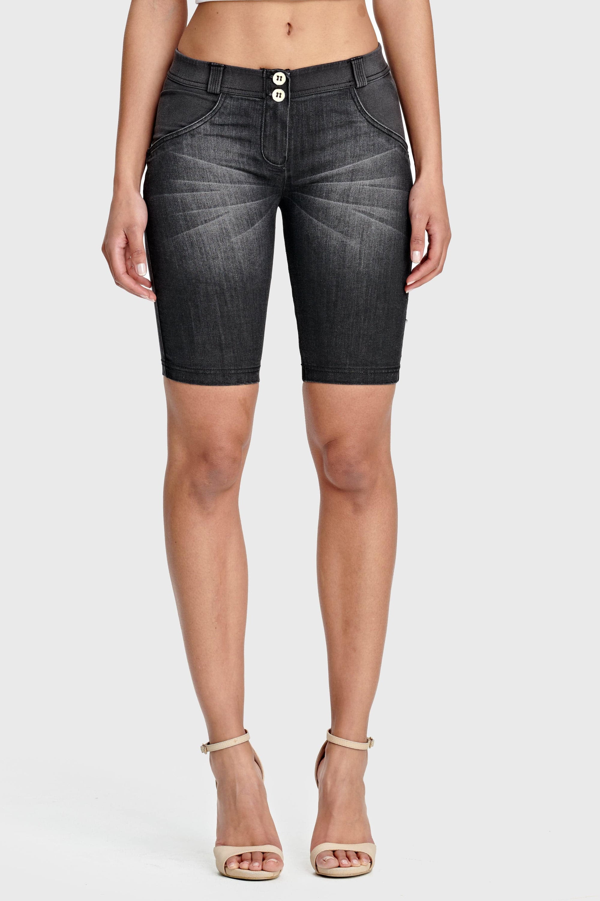 WR.UP® Denim - Mid Rise - Biker Shorts - Black + Black Stitching 1
