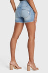 WR.UP® Snug Jeans - 3 Button High Waisted - Shorts - Light Blue + Yellow Stitching 7