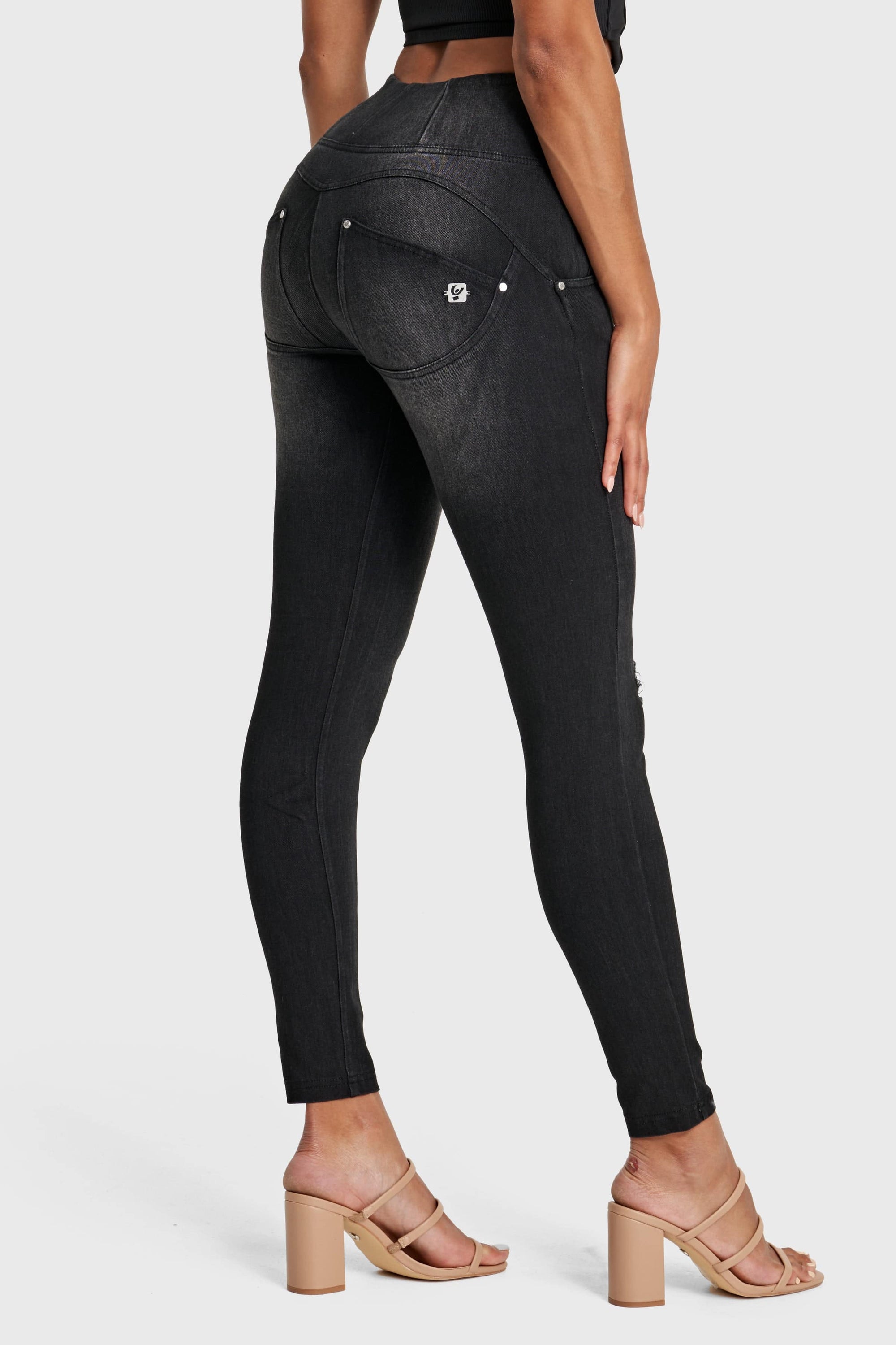 WR.UP® Snug Distressed Jeans - High Waisted - Full Length - Black + Black Stitching 8