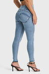 WR.UP® Snug Distressed Jeans - High Waisted - Full Length - Light Blue + Blue Stitching 6