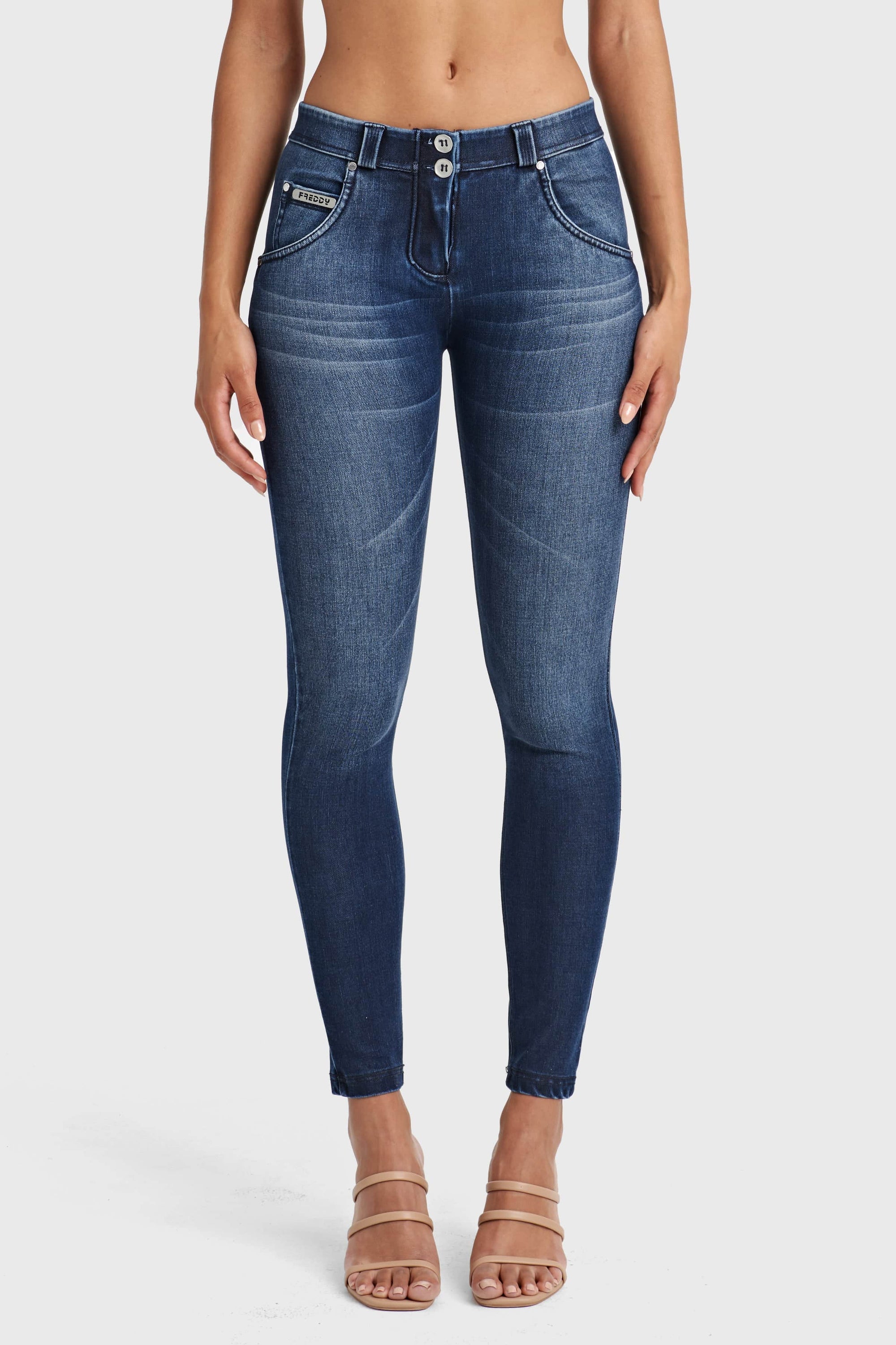 WR.UP® Snug Jeans - Mid Rise - Full Length - Dark Blue + Blue Stitching 5