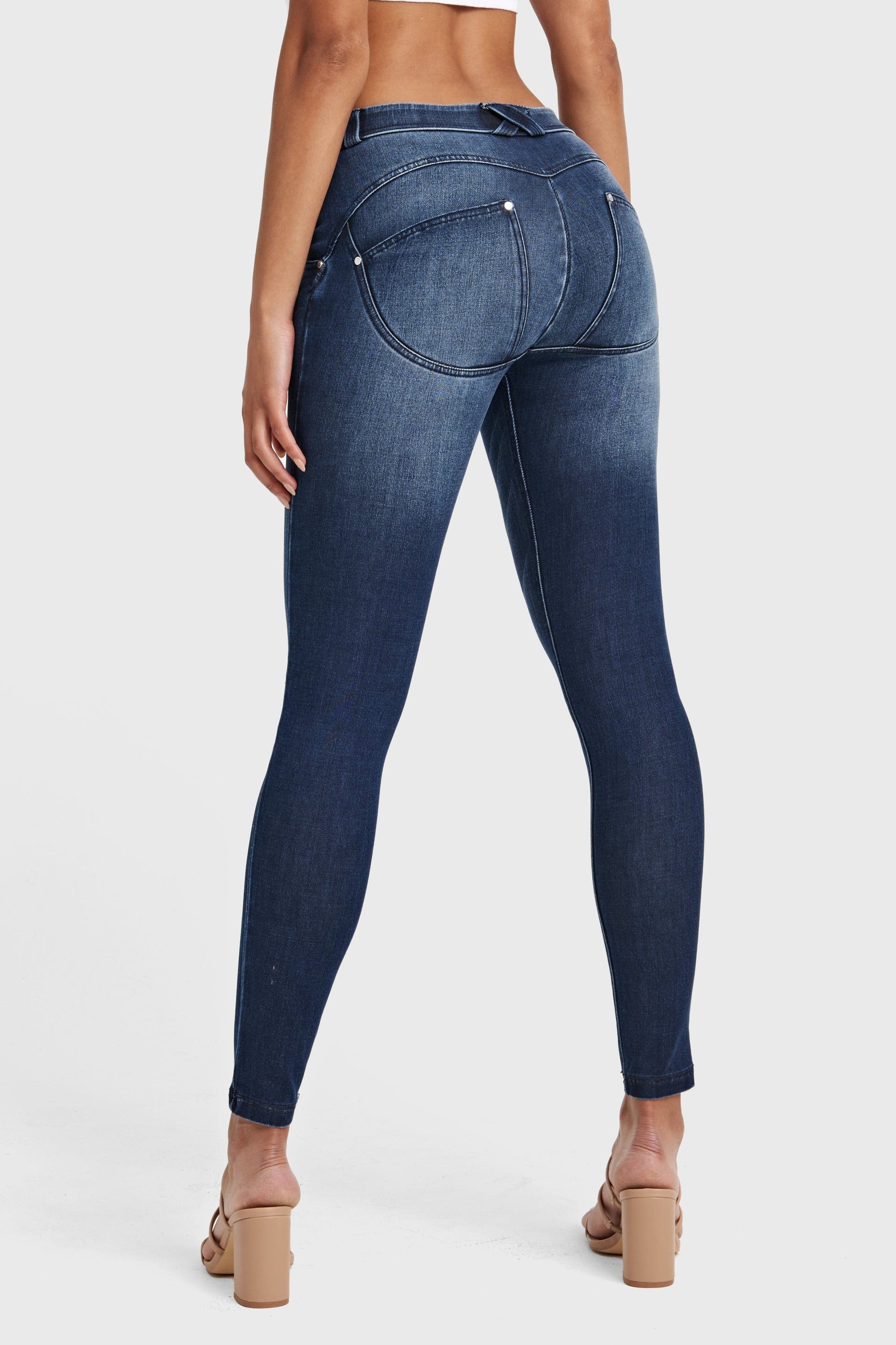 WR.UP® Snug Jeans - Mid Rise - Full Length - Dark Blue + Blue Stitching 4