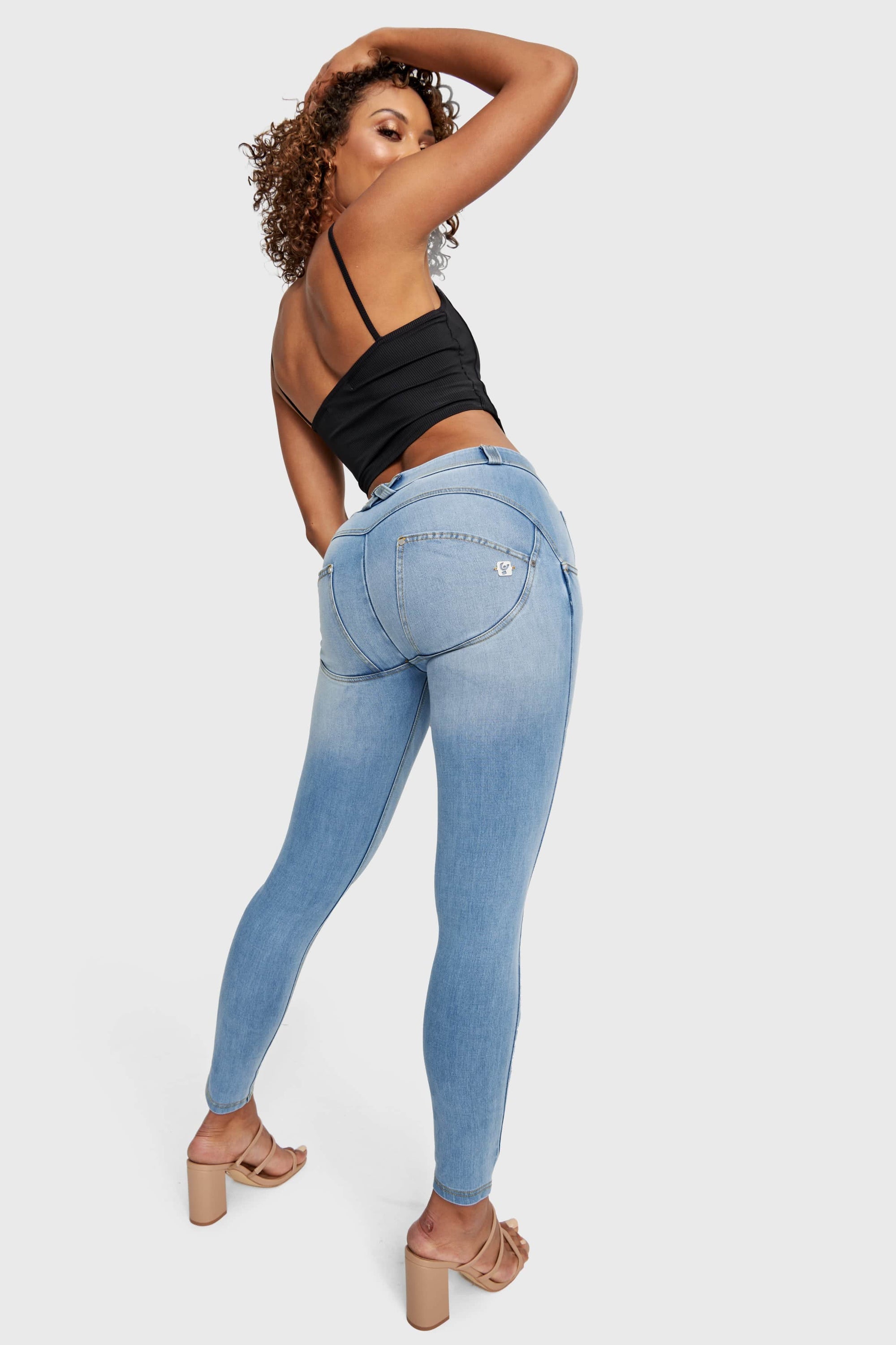 WR.UP® Snug Jeans - Mid Rise - Full Length - Light Blue + Yellow Stitching 3
