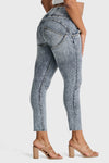 WR.UP® SNUG Ripped Jeans - High Waisted - 7/8 Length - Blue Stonewash + Yellow Stitching 3