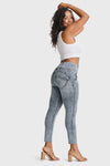 WR.UP® SNUG Ripped Jeans - High Waisted - 7/8 Length - Blue Stonewash + Yellow Stitching 5