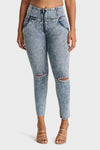 WR.UP® SNUG Ripped Jeans - High Waisted - 7/8 Length - Blue Stonewash + Yellow Stitching 6