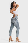 WR.UP® Snug Curvy Ripped Jeans - High Waisted - 7/8 Length - Blue Stonewash + Yellow Stitching 5