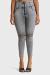 WR.UP® Snug Curvy Ripped Jeans - High Waisted - 7/8 Length - Grey Stonewash + Grey Stitching 7