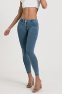 WRUP Denim - Mid Rise - 7/8 Length - Light Blue + Blue Stitching