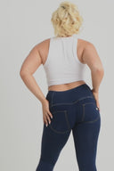 WRUP Denim - 3 Button High Waisted - Full Length - Dark Blue + Yellow Stitching