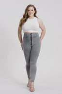 WRUP Curvy Denim - Zip High Waisted - Full Length - Gray + Yellow Stitching