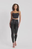 WRUP SNUG Ripped Jeans - High Waisted - Full Length - Coated Black + Black Stitching