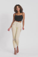 WRUP SNUG Distressed Jeans - High Waisted - 7/8 Length - Beige